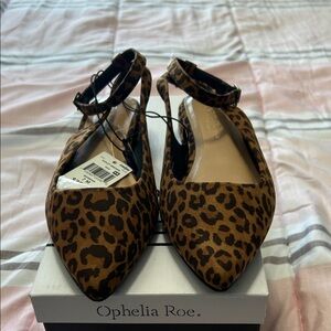 Leopard Print Pointed Toe Ankle Strap Sandals- Brown Animal Print Size 7M NIB